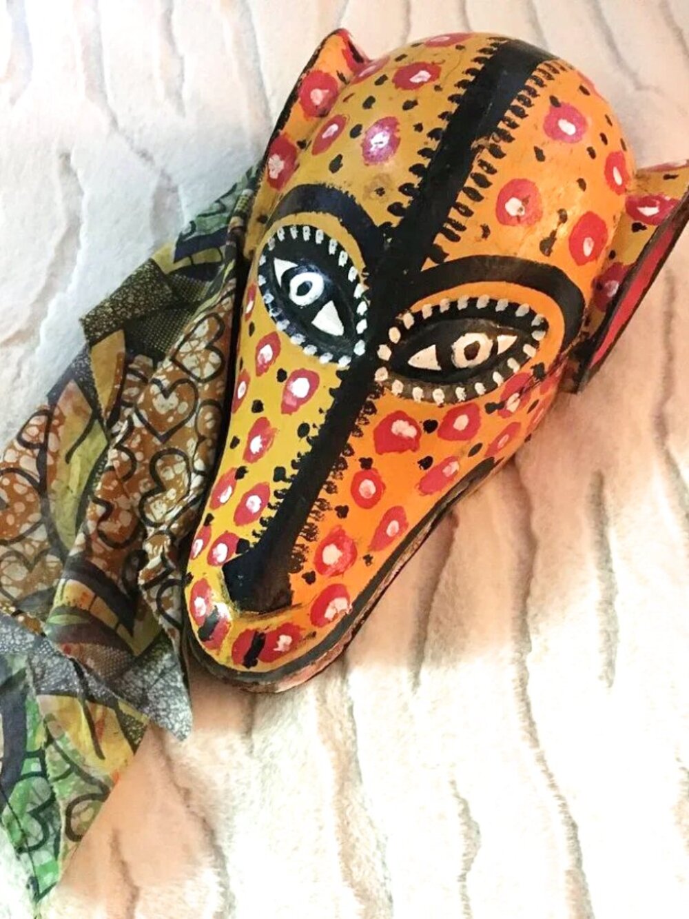 VTG Bamana Bozo Yellow Leopard Baboon Mask - Mali African Art OS